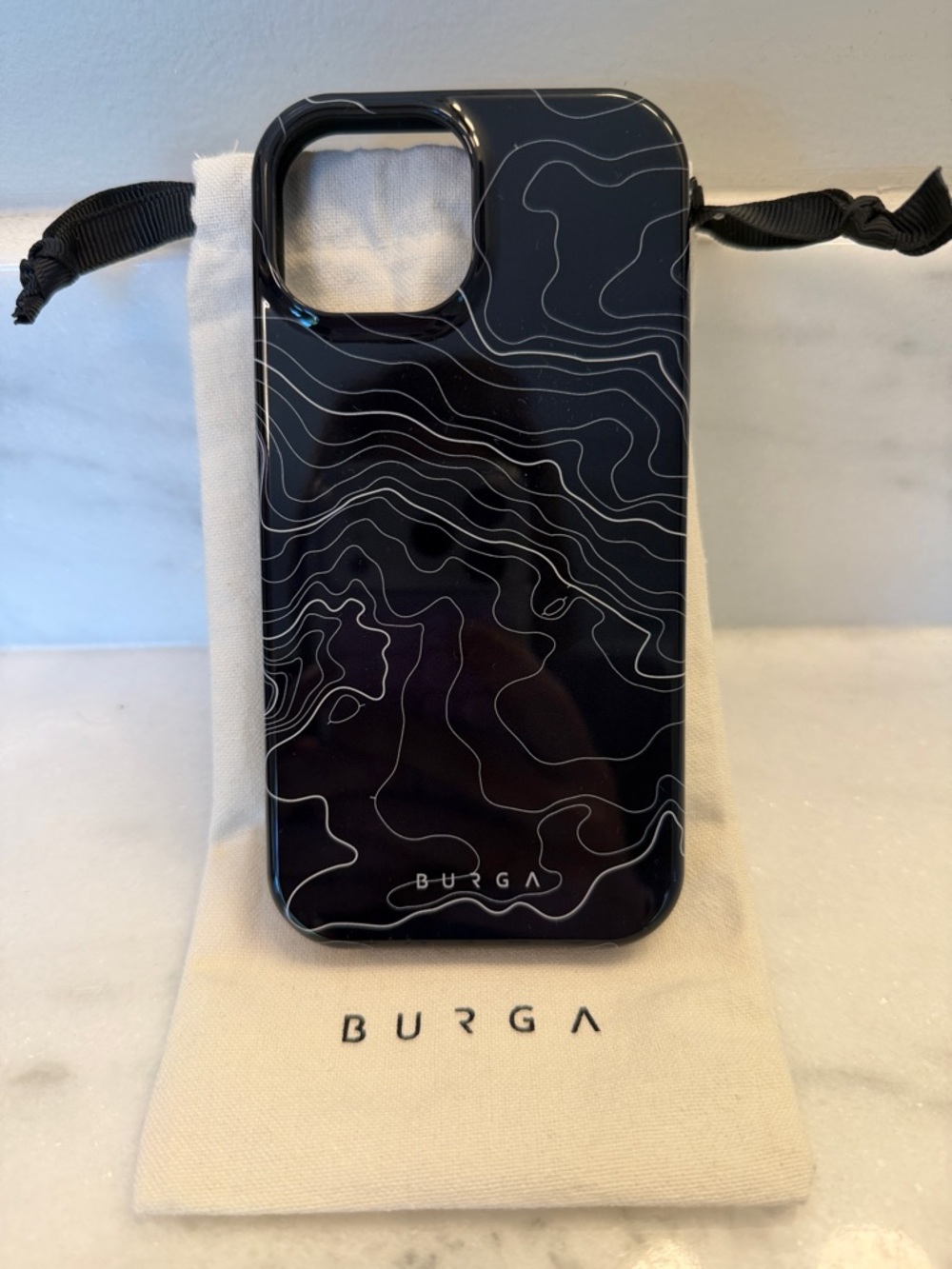 Burga Black Topographic Gloss iPhone 15 Case